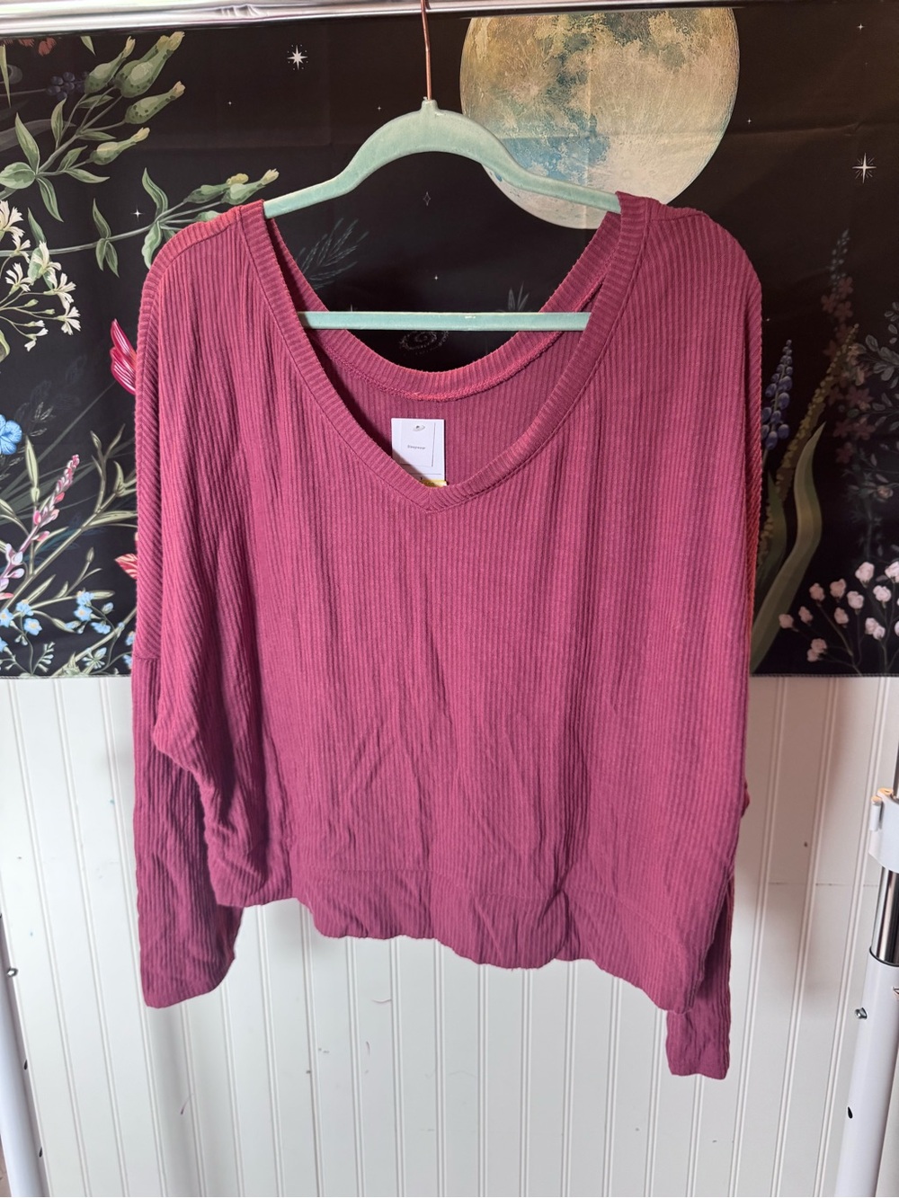 Auden Ribbed V-Neck Long Sleeve Top - Mauve